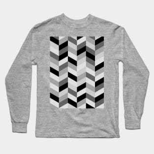 Multi Grey Chevron Tile Pattern Long Sleeve T-Shirt